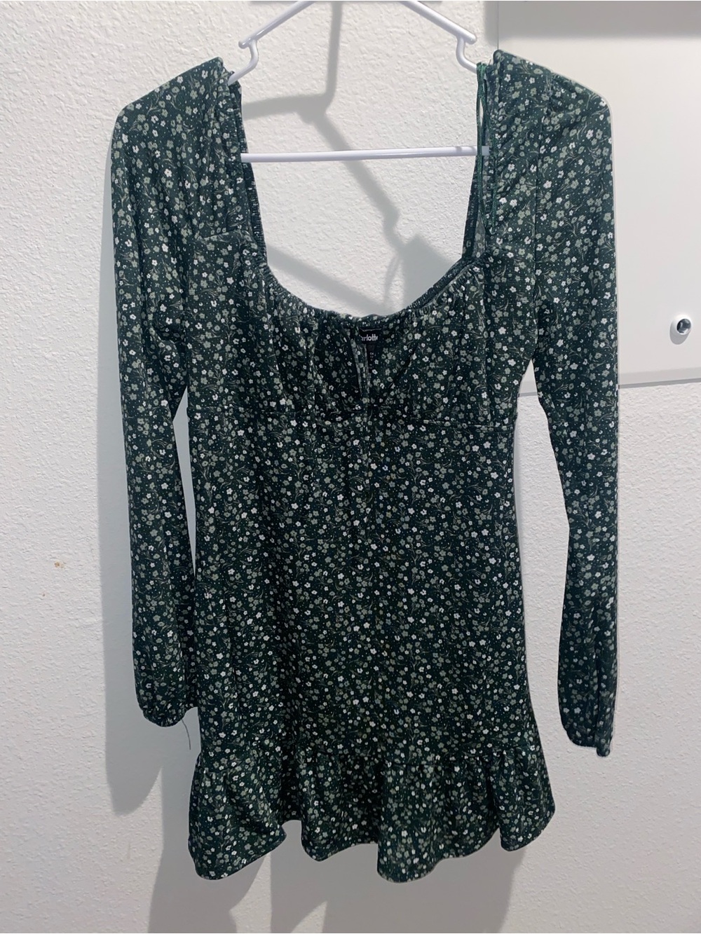 Charlotte Russe Dark Green Floral Square-Neck Mini Dress